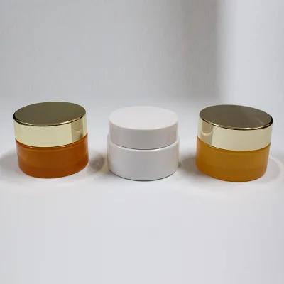 Wholesale Customization Fancy Body Butter Cream 50ml Facial Eye Care Round Glass Jar with Gold and White Lid for Skincare