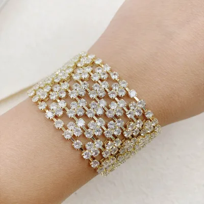 Daidan 5 Layered Bracelets Women Bling 14K Gold Plated Brass Zircon Cz Tennis Bracelet