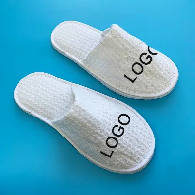 Personalized Luxury Guests Eva Sole White Grey Coral Fleece Spa Hotel Slippers Custom Logo Disposable Slipper for Hotel
