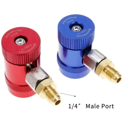 R-1234yf AC Quick Coupler Blue Low Side Red High Side Manual 1/4" Male Port for Manifold Gauge Hose