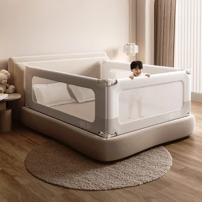 High Quality Eco Friendly CE Certified Extra Long Foldable Baby Bed Guard Rail Adjustable Height Breathable Mesh Panel Double