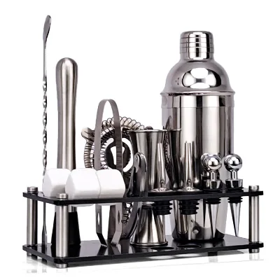 Professional Custom Barware Tools 16-Piece Stainless Steel Cocktail Shaker Set Bart Kit with Stylish Acrylic Stand