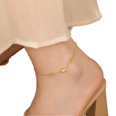 Korean Luxury High-End Titanium Steel Anklet Accessible Ins Small Waist Roman Numeral Stylish Geometric Pattern Trendy