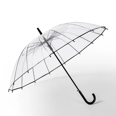 16-Rib Dual-Use Automatic Transparent Umbrella for Women Men Fresh Simple Style Long Handled Sun Rain Advertising Customizable