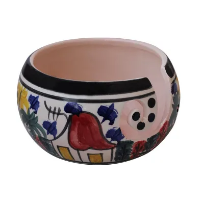 7 Inch Handcrafted Ceramic Knitting Yarn Bowl Storage Stop From Rolling, Knitting and Crochet Holder