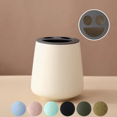 Cylindrical Shape Beige Toothbrush Holder for Bathroom  Ceramic Tooth Brushing Holders for Home Desktop Storage
