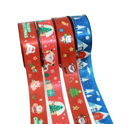 Tree Holiday Decoration Christmas Ribbon High Quality 100% Polyester Ribbon Heat Transfer Custom Printed Gift Ribbon