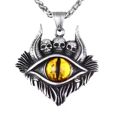 PN1173-1182 Men's Titanium Steel Chain Necklace with Evil Devil Eyes and Dragon Claw Pendant Long Animal-Shape Pendant