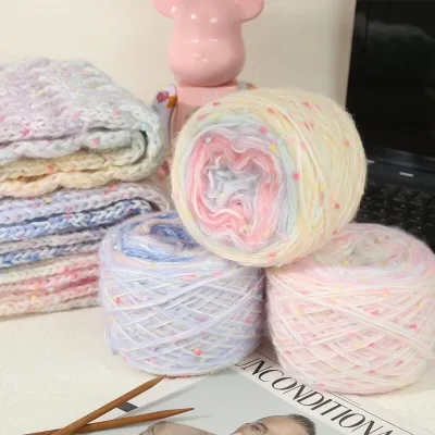 Gradient Rainbow DIY Knitted Sugar Scarf Hand-Mixed Cotton and Mohair Handmade Bean Line Wool Artifact Stylish Animal Design