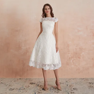 Length to Knee Short Lace Wedding Dress for Bridal