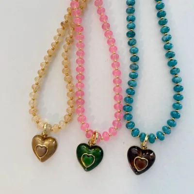 New Arrival Handmade Colorful Beaded Necklace for Women Enamel Heart Pendant Charm Necklace Fashion Jewelry Gift for Women