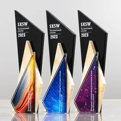 Custom Design Marble Trophy Bases Crystal Award High Quality Blank Sublimation Marble Crystal Trophy