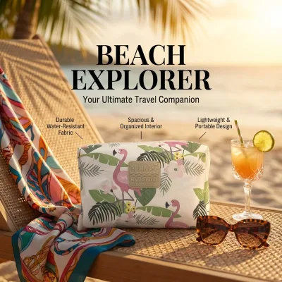 Waterproof Tropical Print Tyvek Zipper Closure Lightweight Cosmetic Bag Aloha Bay Beach Explorer Portable Travel for Makeup
