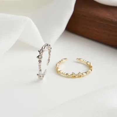 Hot Selling Fashionable 925 Sterling Silver Casual Rings for Ladies Adjustable Ring Bow Rings