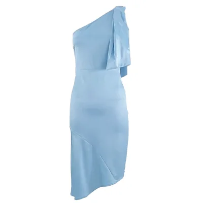 Women's Simple Formal Dress with One Shoulder Flower Tie Trimming Slanting Bottom Woven One-Color Solid Pattern Eco-Friendly