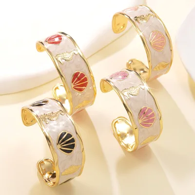 New Oriole Jewelry Shell Conch Drop-oil Stainless Steel Women's Office/Career Animal Fashionable Versatile C-shaped Open-end
