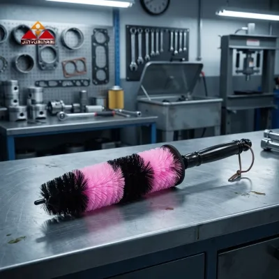 Jym-1-126 Two Tone Pink Black Soft Wheel Rim Brush Hangable Microfiber Tire Cleaning Brush for Alloy Wheel Car Wash Detailing
