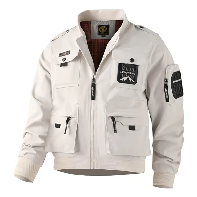 2024 Custom Men's Heavyweight Bomber Jacket High Quality Utility Multi-Pocket Winter Zipper Closure Stand Fashion Outdoor Jacket