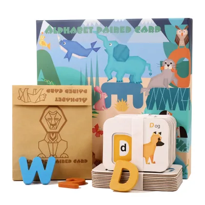 Learn Numbers and Alphabet Flash Cards Set Wooden Puzzle Game Animal Card Spelling Board Kids Educational Learning Toys