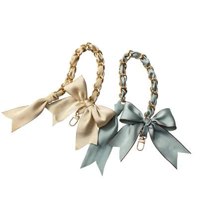 Chic Lavender Satin Bow Decorative Gold Chain Bag Strap Detachable Design for Custom Diy Bag Accessories