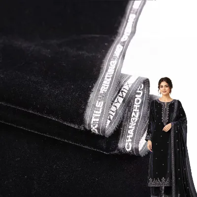 Customized Color Plain Dyed Black Silk 205-210gsm Velour Woven Velvet 5000 Fabric for Women Muslim Clothes