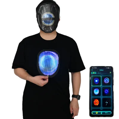 LED Tshirt With Face Transforming- APP Controlled & Programmable Digital LED Light up Tshirts for Halloween,Christmas,New Year