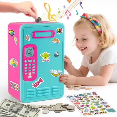 Children Gift Square Plastic Piggy Bank with Password Unlock Sublimation Atm Money Saving Box for Kids