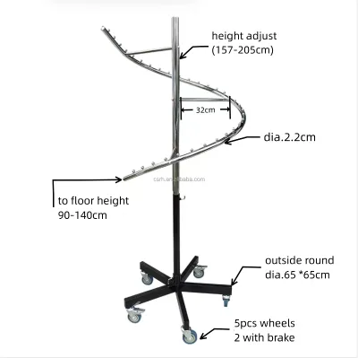 Spiral Textile Fabric Sample Card Rack with Wheels Freestanding Display Rack