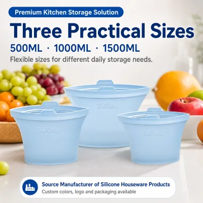 YMS Custom Portable Food Grade Keep Fresh Reusable Silicone Storage Containers Set 500ml/1000ml/1500ml Capacities Modern Design