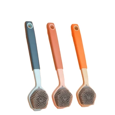 Deep Cleaning 2-in-1 Multi-Functional Silicone Dish Brush Non-Slip Long Handle Kitchen Scrub Scraper Tip Non-Scratch for Dishes