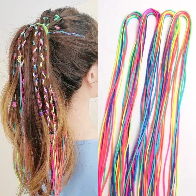 10pcs Colorful Hair Strings Hair Tinsel Extensions Party Highlights Glitter Hair Thread Yarn Braiding Ribbon for Girls Women