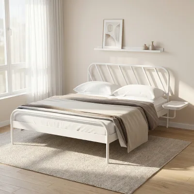 Apartment Sturdy Metal Steel Construction Double Platform Bed with Pallet