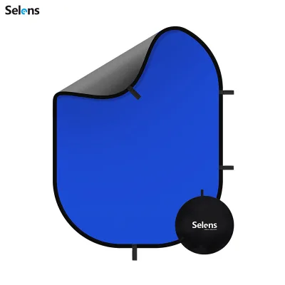 Selens 100x150cm Portable Collapsible Blue Grey Pop up Background Double Sided Chromakey Backdrop Panel for Zoom Webcam Meeting