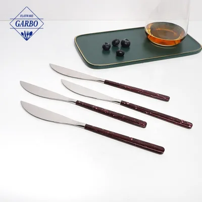 Eco Friendly Stainless Steel Dinner Knife Cutlery Set Korean Custom Metal Stainless Steel Silverware Knife with Plastic Handle