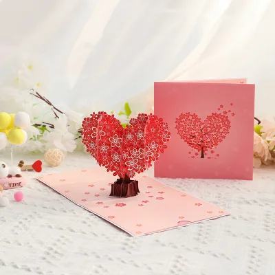 New Custom Holiday Creativity Hearts Cherry Fancy Greeting Card Valentine's Cherry Blossom Valentines Day Pop up Cards 3d