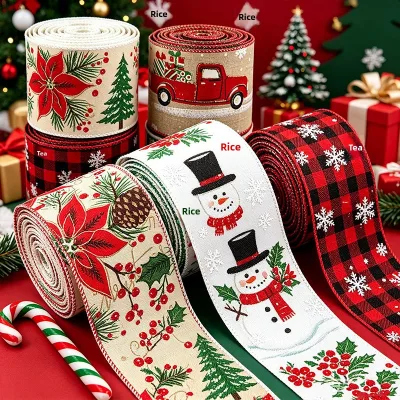 Christmas Burlap Ribbon Snowman Webbing Tree Decoration Gift-Wrapping Printed Ribbon