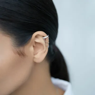 Fashion cuff earrings simple punk zircon ear cuff with chain unisex gift