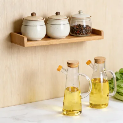 Home Kitchen Large Capacity High Borosilicate Glass Oil Pot High Temperature Resistant Oil Storage Tank with Handle Bamboo Lid