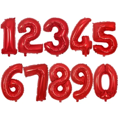 32 Inch Red Aluminum Foil Balloon 0-9 Digital Aluminum Foil Number Balloons