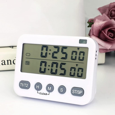 HD Display Multifunctional Alarm Clock Sound Flash Vibration Reminder Memory Function Digital Kitchen Timer Countdown Timer