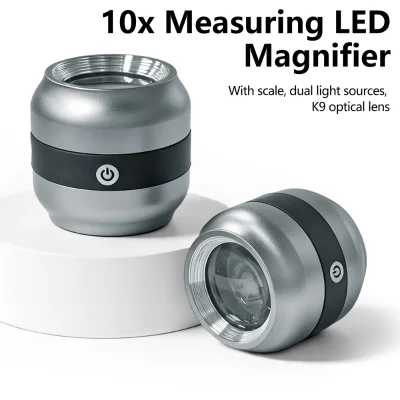 Rechargeable 10X Magnifying Glass White UV LED Lights Portable Aluminum Base Magnifier 50mAh Battery Jewel Coin Magnifier