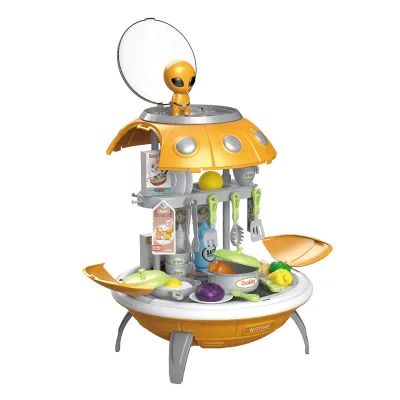 3 in 1 UFO Projection Early Educational Kids Miniature Kitchen Plastic Set Toy Pretend Play Food Set Toys