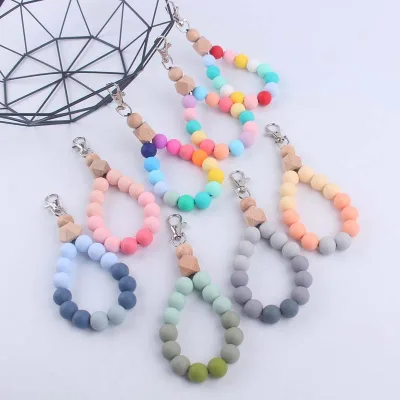 Silicone Durable Coin Holder Keychain Elastic Cord Rainbow Beads Bracelet for Women
