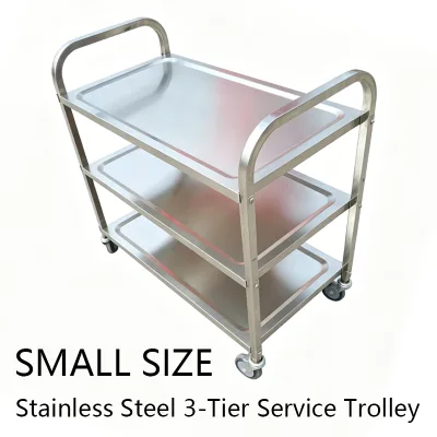 Double Deck Utility Cart Food Storage Trolley Stainless Steel 201 Anti-Graffiti Paint Electropolished Surface Mobile Food Truck