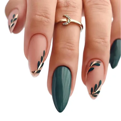 Wholesale price new style high quality almond press on nails false nail almond coffin glitter false artificial nails with glue