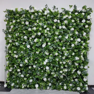 8Ft X 8Ft Wedding Decoration Green Flower Wall Backdrop 5D Roll up Green Rose Flower Wall Wedding Backdrop for Events