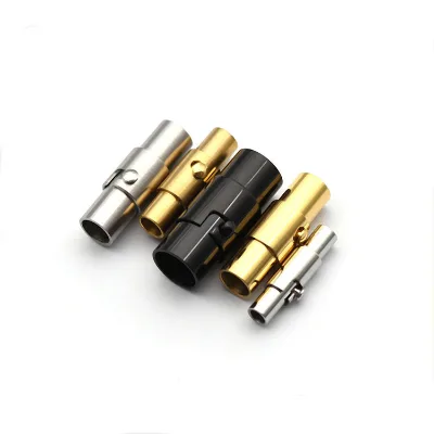 Tarnish Resistant 3mm 4mm Hole Stainless Steel Column Clasp for Milan Leather Cord Bracelet Tube Buckle