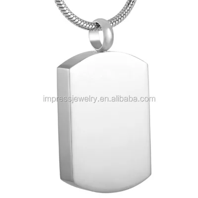 IJD9118 Silver Dog Tag Pendant Rectangle Cremation Urn Pendant Blank Necklace