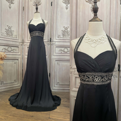 Black Satin Custom Long Floor Length Elegant Evening Gowns