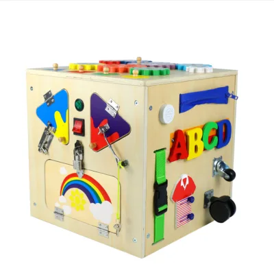 Montesorri Educational Activity Toddler Handmade Natural Wooden Baby Busy Multi-function Board Box